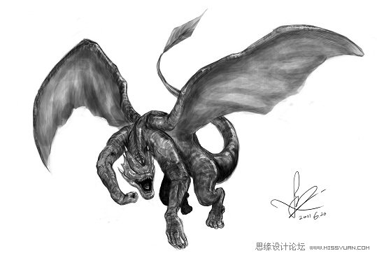 PS绘制逼真游戏中的怪物飞龙