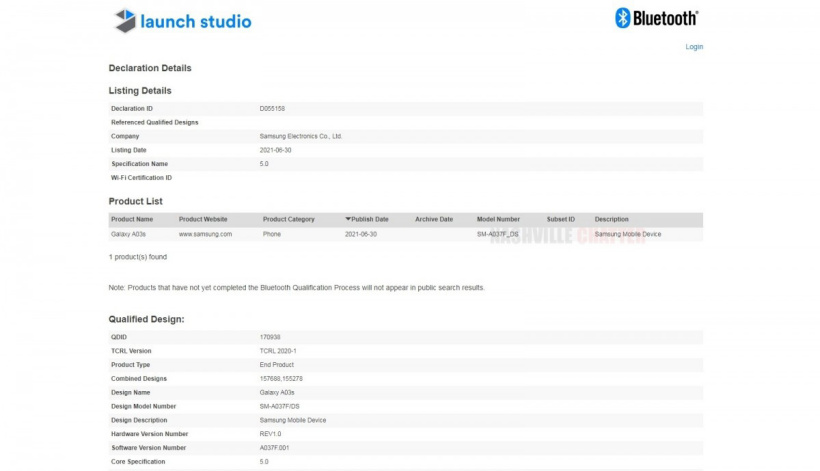 三星 Galaxy A03s 手机通过蓝牙认证,支持双卡与蓝牙 5.0