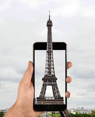 PS制作巴黎铁塔钻出手机屏幕效果