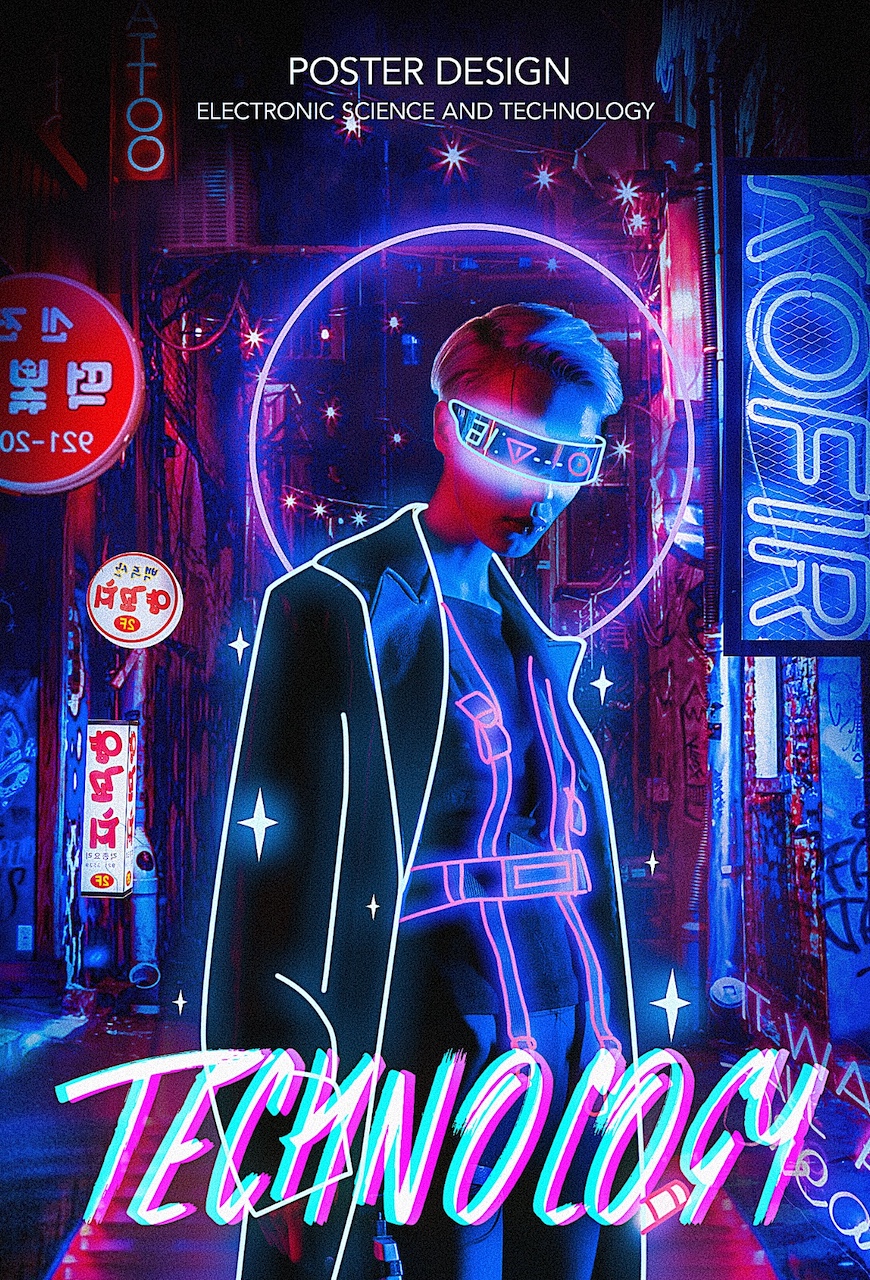 PS制作赛博朋克风格的人像线条特效教程