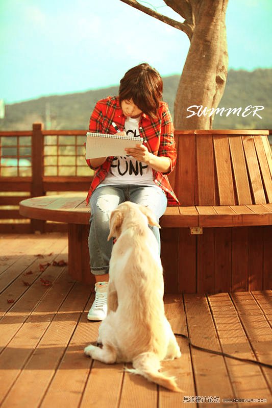 PS为外景美女调出日系黄色调效果