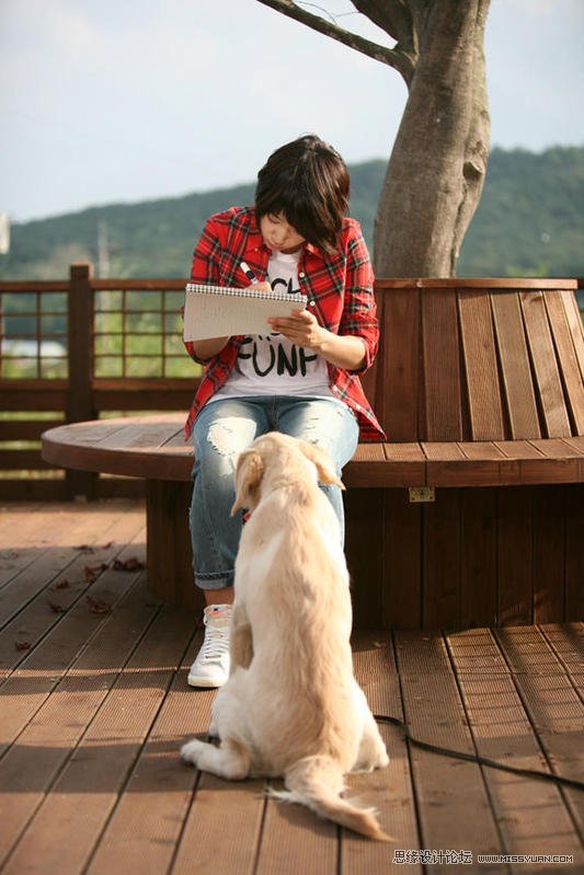 PS为外景美女调出日系黄色调效果