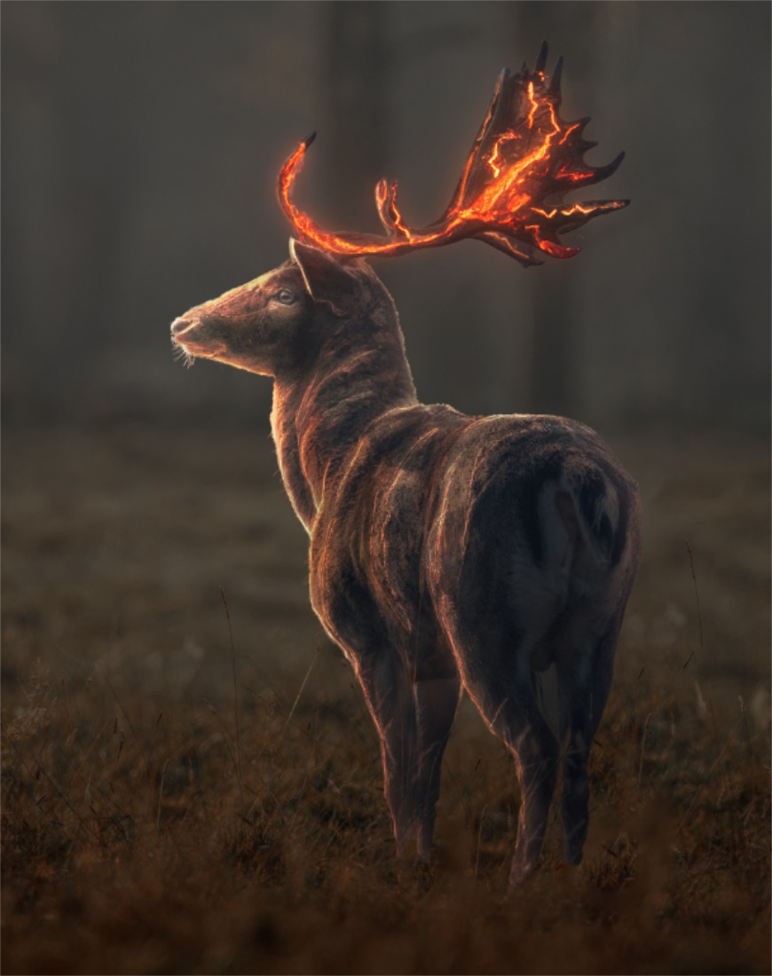 PS教程!一个技巧快速搭建暗色调熔岩鹿角场景