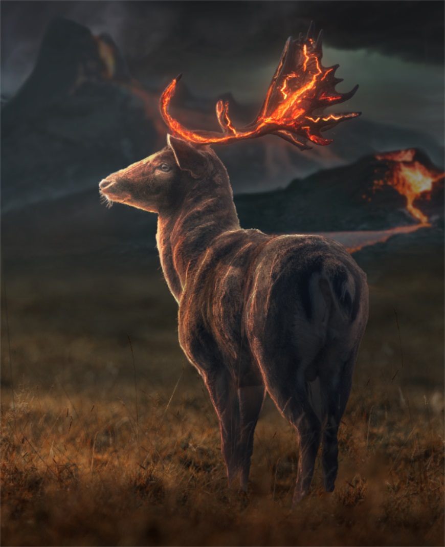 PS教程!一个技巧快速搭建暗色调熔岩鹿角场景