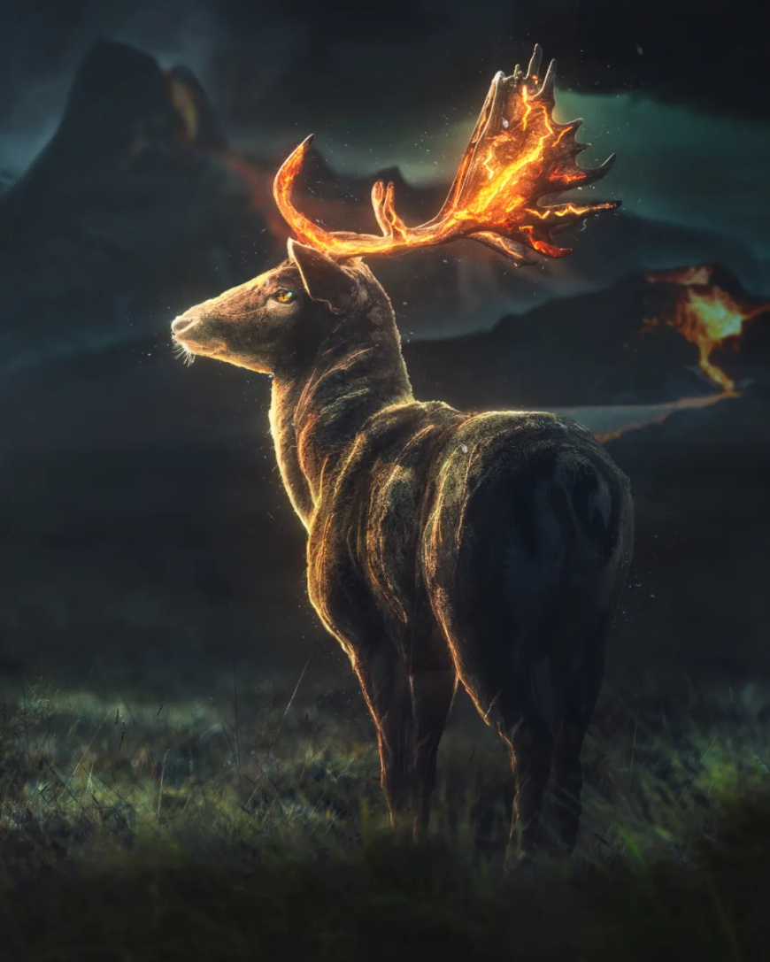 PS教程!一个技巧快速搭建暗色调熔岩鹿角场景