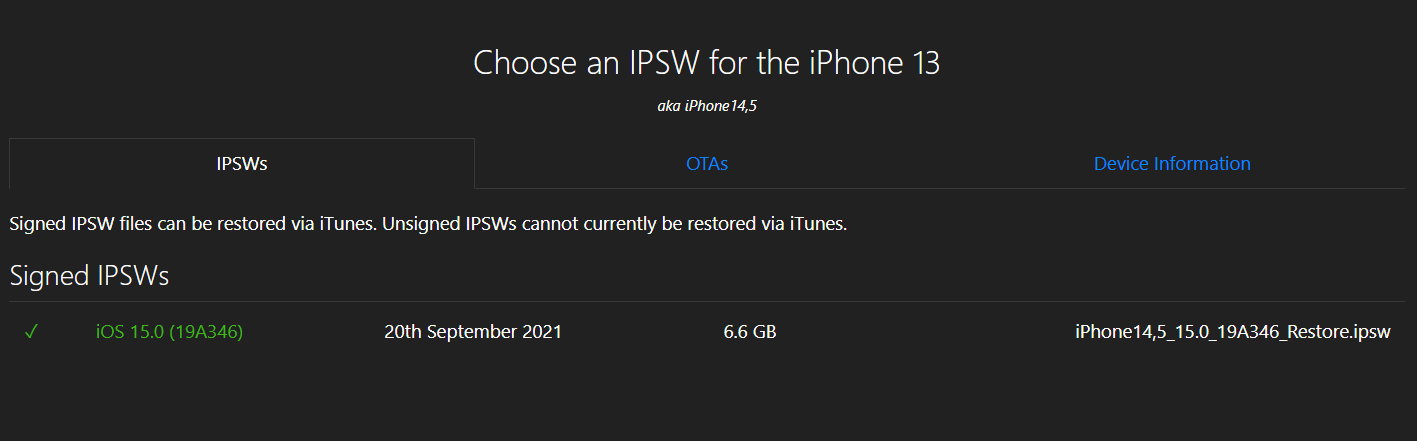 苹果重新开放 iPhone 13/Pro 系列的 iOS 15 正式版(19A346)固件验证