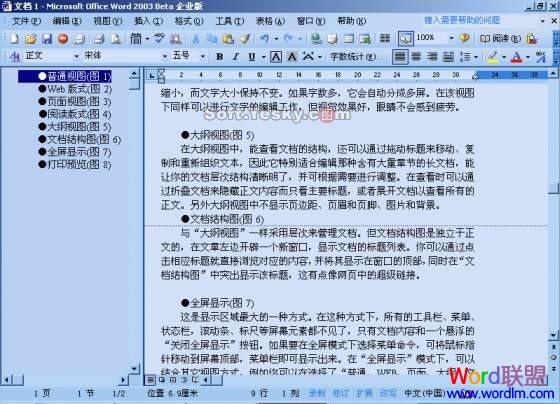 word页面视图,大纲视图 Word2003中页面视图、大纲视图详细说明
