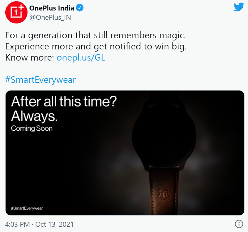 一加官方预热:将推出哈利波特联名版 OnePlus Watch