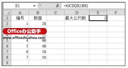 excel GCD函数的使用方法实例 GCD函数的公式语法及使用方法实例