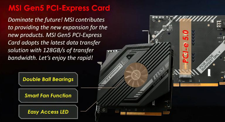 微星展示业界首个 PCIe Gen5 转换卡:主动散热,为下一代 M.2 SSD 设计