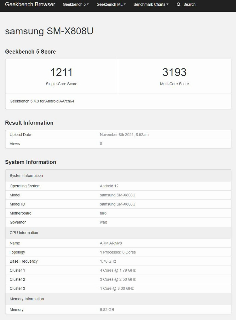 三星 Galaxy Tab S8+ 现身 Geekbench,或搭载骁龙“898”