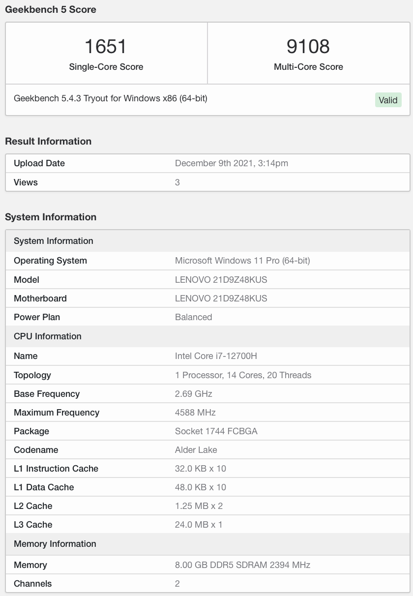联想新款笔记本现身:搭载 14 核心 i7-12700H,DDR5-4800 内存