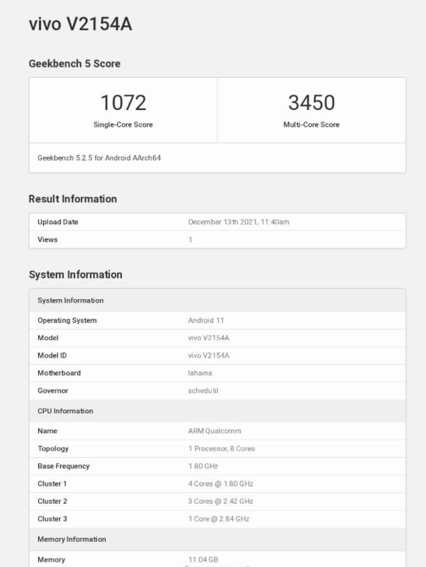 iQOO Neo5s 现身 GeekBench 5:搭载骁龙 888 处理器,12GB 内存