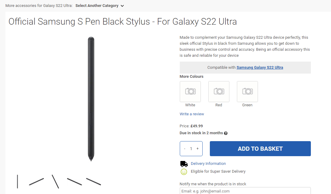 三星新款 S Pen 曝光,适用于 Galaxy S22 Ultra