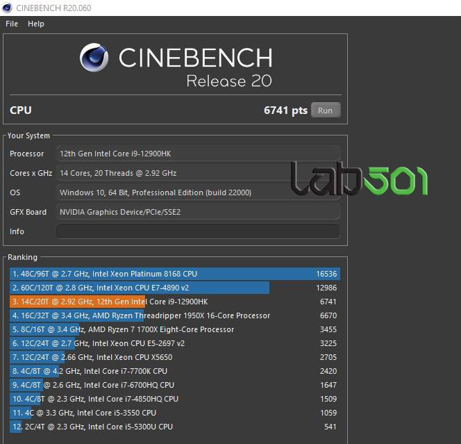 英特尔 i9-12900HK 评测出炉，多核跑分相比上代提高 50%