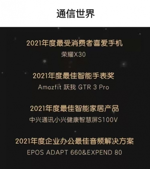 荣耀X30高品质再获权威认可，斩获“2021年度最受消费者喜爱手机”奖