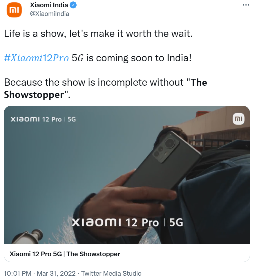 小米12 Pro将在印度发布,搭载骁龙 8 Gen1