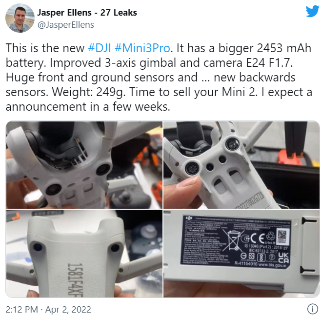 临近发布,DJI Mini 3 Pro实拍图曝光